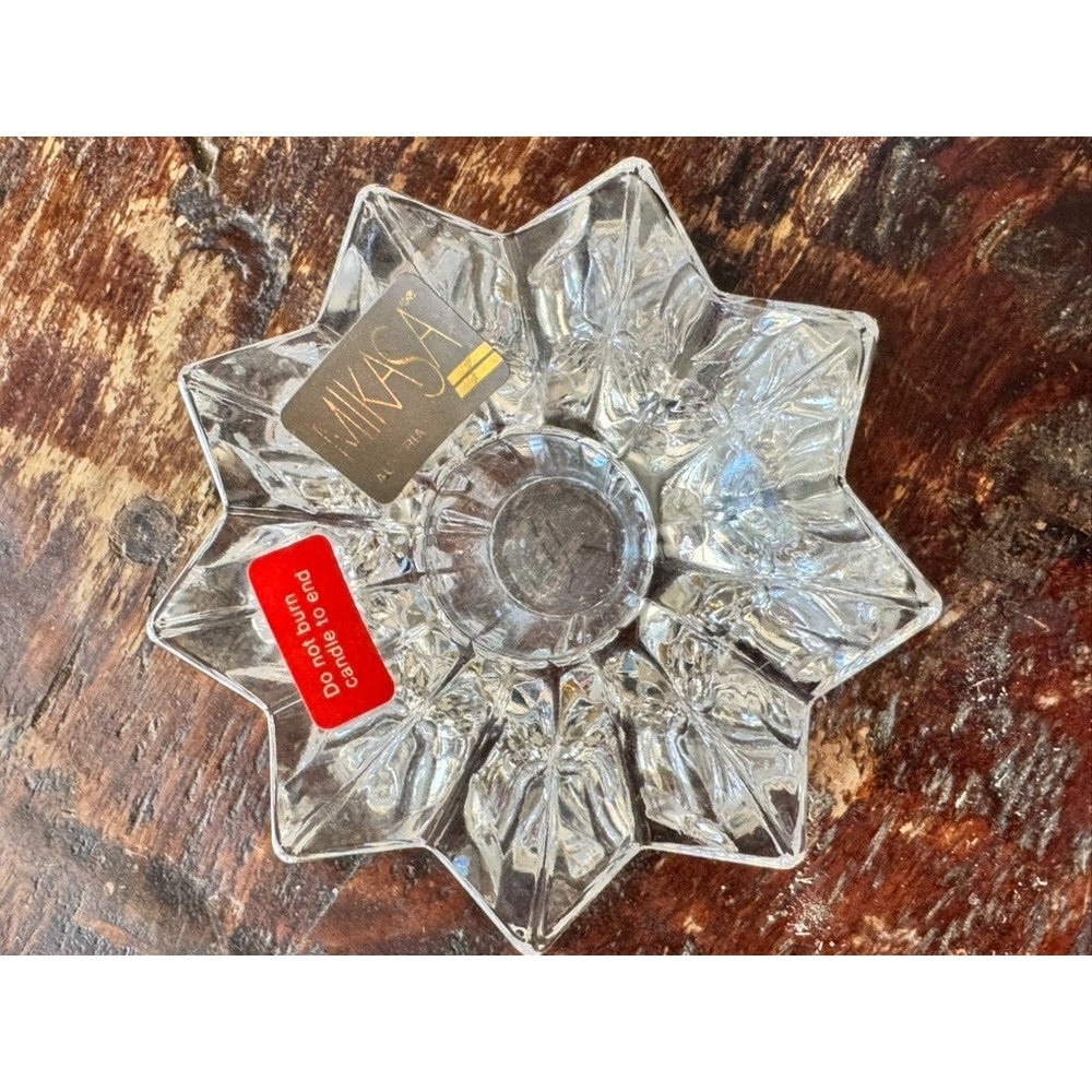 Set of 2 Mikasa Clear Crystal Snowflake Shaped‎ Candle Holders Home Decor